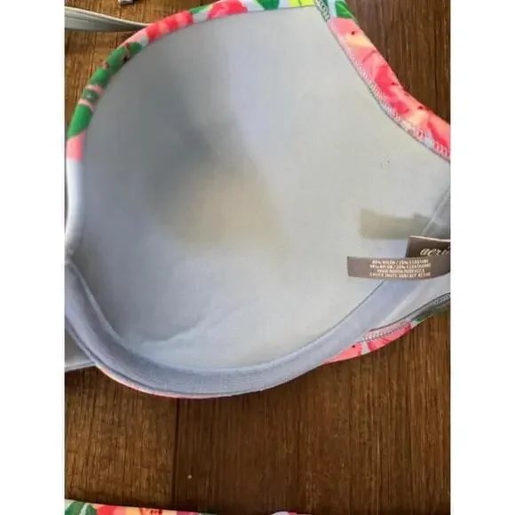 Women's Aerie Blue Floral Bikini Swimsuit Size XL bottom and 36D top - Picture 4 of 8